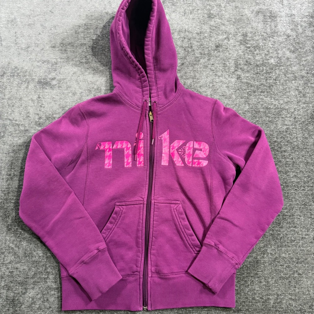 Nike Sportswear Womens Full Zip Hoodie Magenta Purple Graphic Logo Small S 4-6